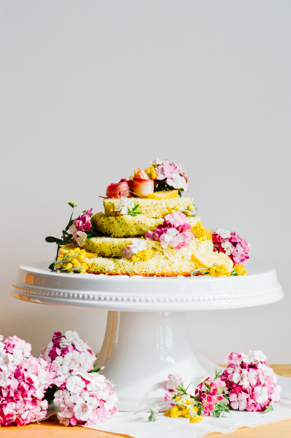 Lemon Sponge Cake with Edible Flowers - tastebotanical