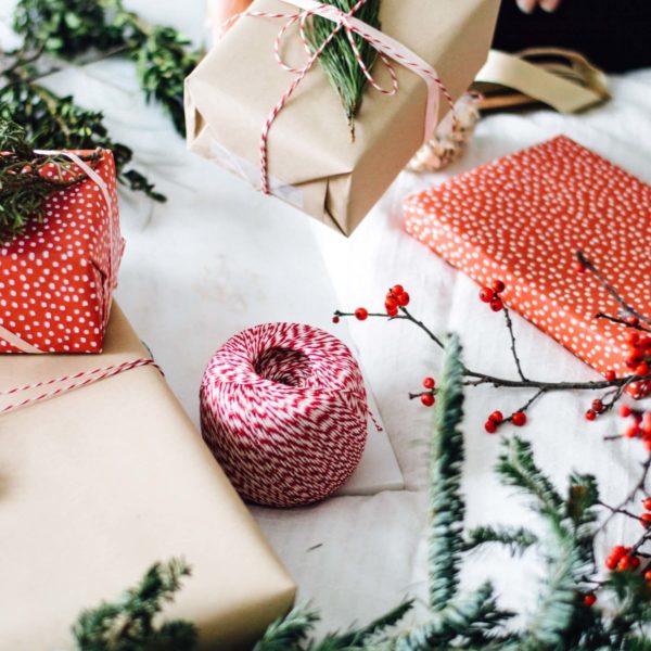 Holiday Gift Wrapping with Fresh Greenery