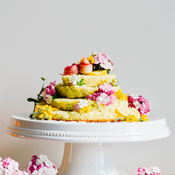 Lemon Poppyseed Cake with Edible Flowers