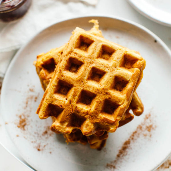Roasted Butternut Squash Waffles with Balsamic Cranberry Sauce